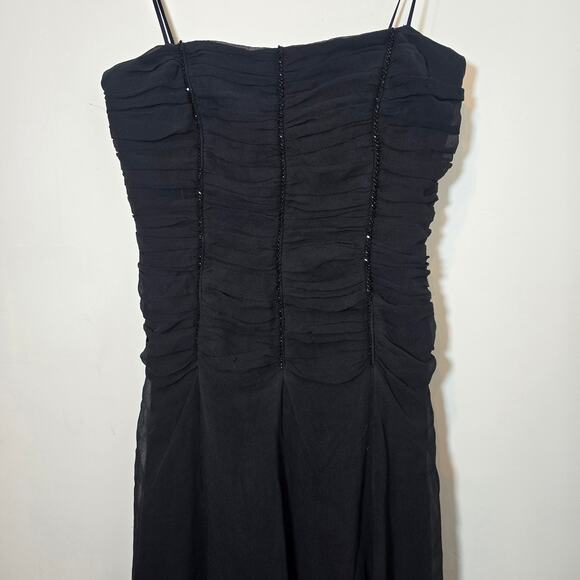 Vintage Y2k Anne Klein 100% Silk Black Cocktail Dress Sz 8 Medium Beaded Ruched - Picture 3 of 9